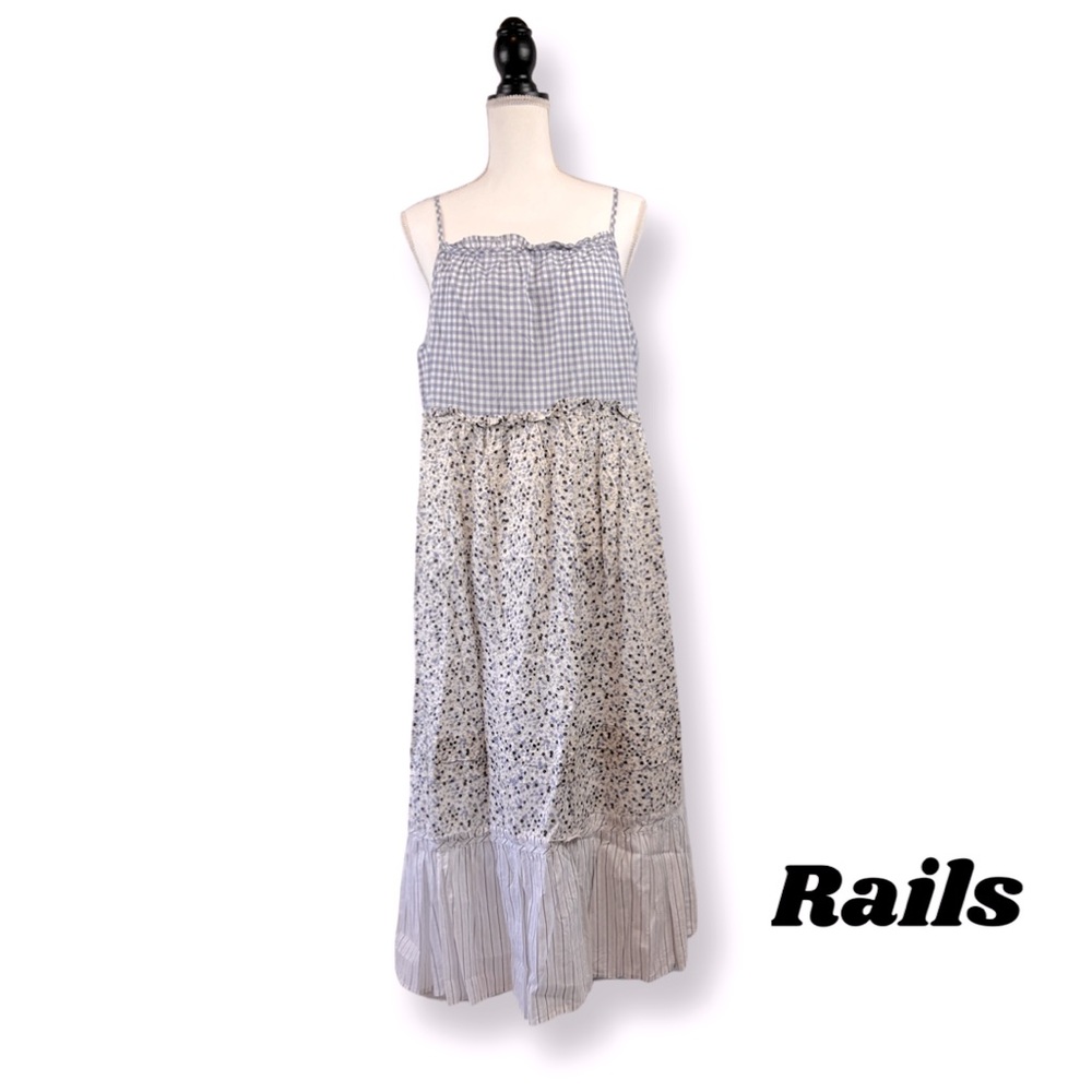 Rails Dora Ruffle-Trim Mixed-Print Midi Dress Floral Gingham